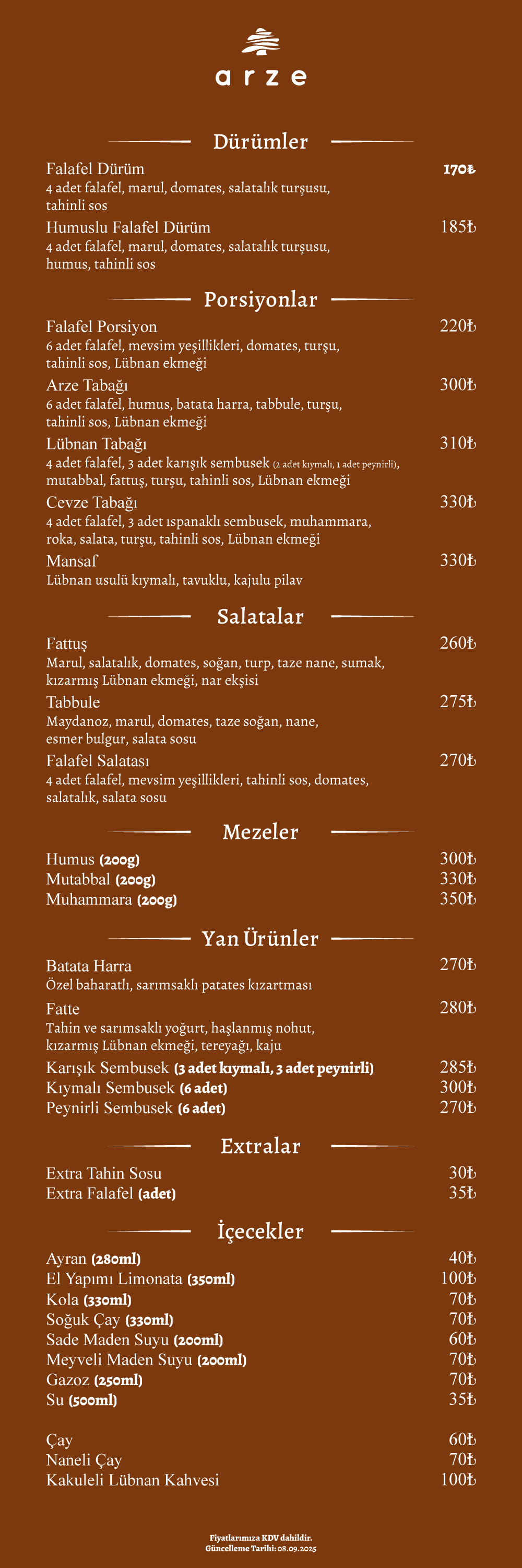 ARZE ISTANBUL - MENU
